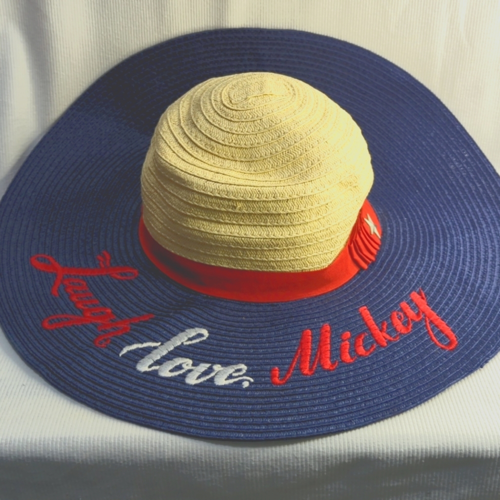 Disney Parks "Laugh love Mickey" red‎ white and blue floppy straw hat size 57cm